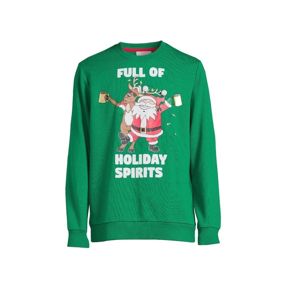 Holiday Time Men's 2XL Holiday Spirits Light Up Christmas Green Sweatshirt